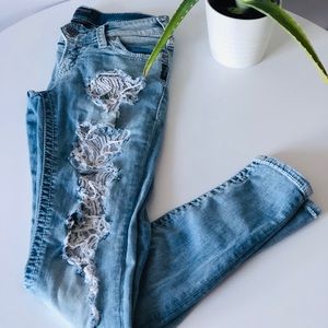 Silver Camden ripped jeans with lace